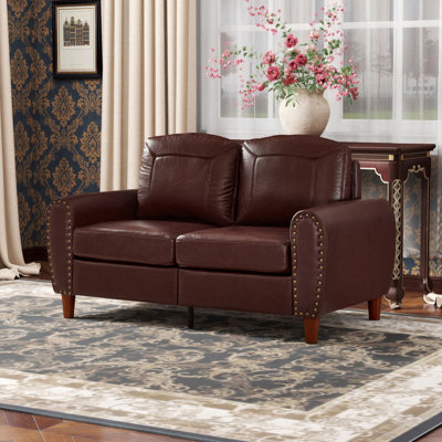59" Upholstered PU Leather Loveseat with Nails Classic Sofa for Living Room