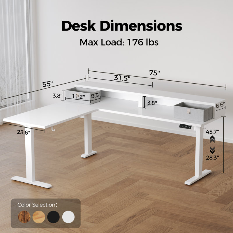 75" L Shaped Electric Standing Desk With 2 Drawers,Ergonomic Corner Height Adjustable Desk, Sit-Stand Computer Table with Storage for Home & Office