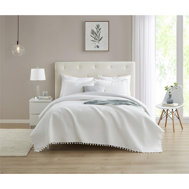 Ensemble de courtepointe en microfibre , Blanc, Courtepointe pour très grand lit + 2 taies d'orei