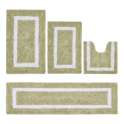 Ensemble de tapis pour salle de bain 4 pièces 100% coton 2370 g / m² Arth certifié OEKO-TEX®, tapis de salle de bain très moelleux, super absorbant, réversible, lavable à la machine, confort spa, sauge / blanc