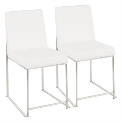 Ensemble de 2 chaises d'appoint à dossier haut, style contemporain, revêtement en velours blanc éclatant avec structure en acier inoxydable, hauteur de salle à manger fixe