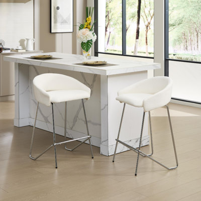 Norden Home Bar Stools Chenille Modern Simple Counter Chairs with Silver Metal Legs for Home Bar Pub Restaurant