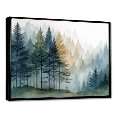 «Morning Fog Pine Tree Mountain Trail», reproduction d'art sur toile encadrée en pin