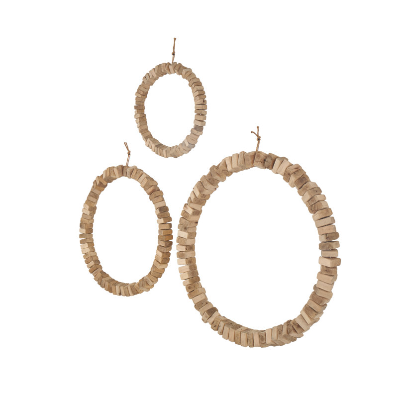 Wood Beaded Abstract Home Brown Wall Decor With Hanging Rope Set