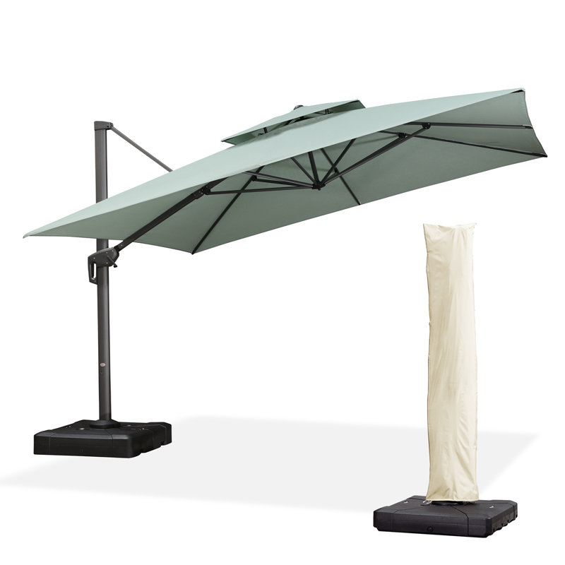 Parasol carré en porte-à-faux 144 po avec base et housse de parasol avec fermeture à glissière 144 po, vert menthe