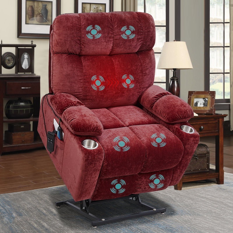 Fauteuil de massage inclinable électrique chauffant, Microfibre / suédine rouge