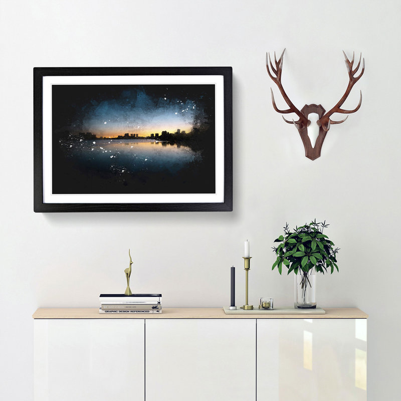 Cambridge Massachusetts Skyline - Framed Print, 24cm H x 33cm W x 2cm D, Black Framed