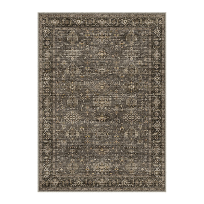 Tapis oriental lavable à la machine avec envers antidérapant Avella, Rectangle 9 pi x 12 pi, Brun