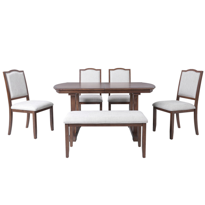 6-Piece Dining Table Set, Cherry, White