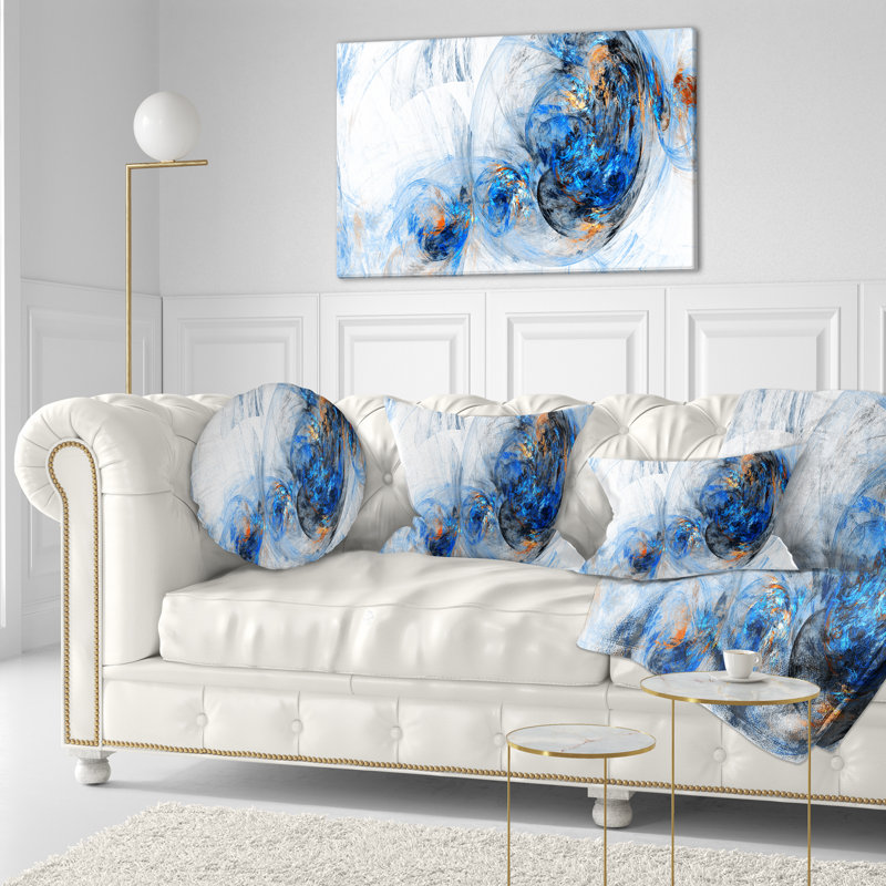 Blue and White Abstract Smoke Print Fabric Pillow