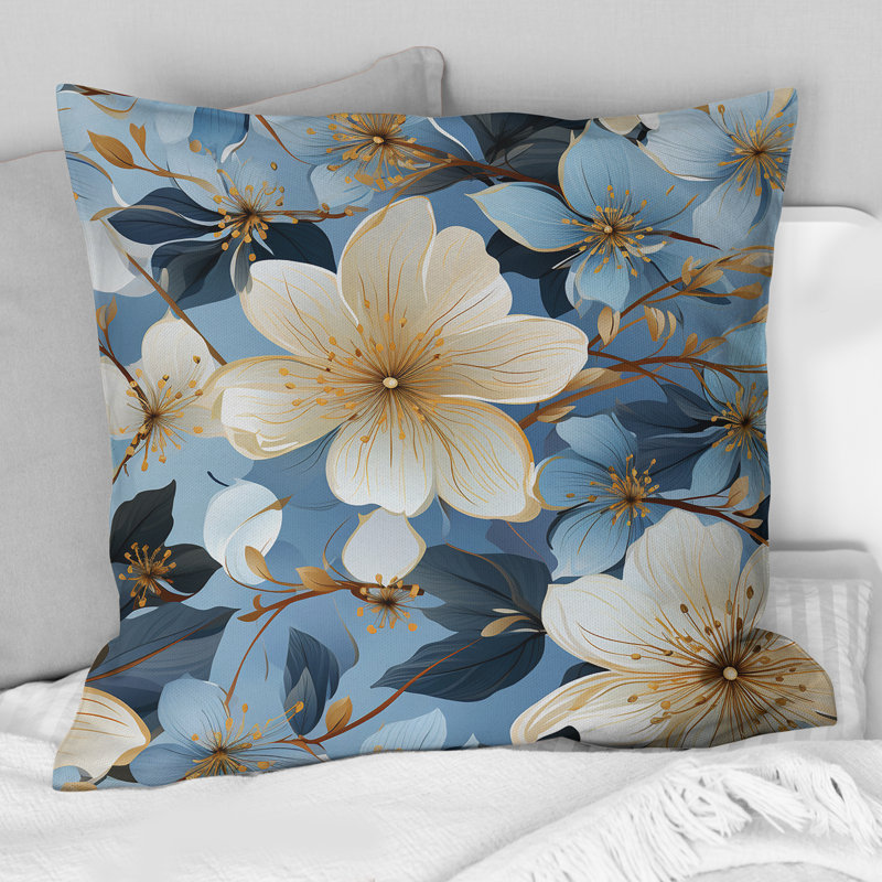 Motif floral bleu rétro - imprimé floral, H 16 po x l 16 po