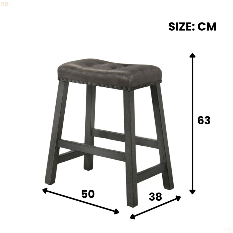Rustic Backless Counter Stool Set Of 2 – 25 Inch Wooden Farmhouse Barstool With Leather Seat,Sturdy Frame – Space-Saving Counter-Height Seating For Kitchen & Bar