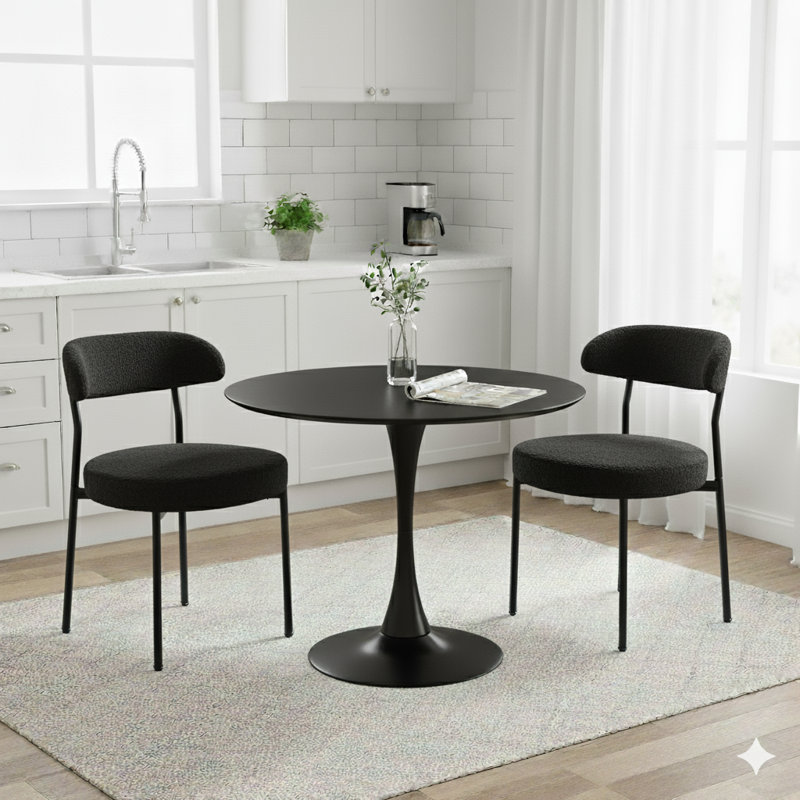 Round Dining Table Sets With 2 Chairs, Black/Black, Black