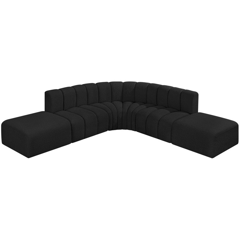 Issic Upholstered Curved Sectional with Ottoman Reversible, Black Boucle Fabric
