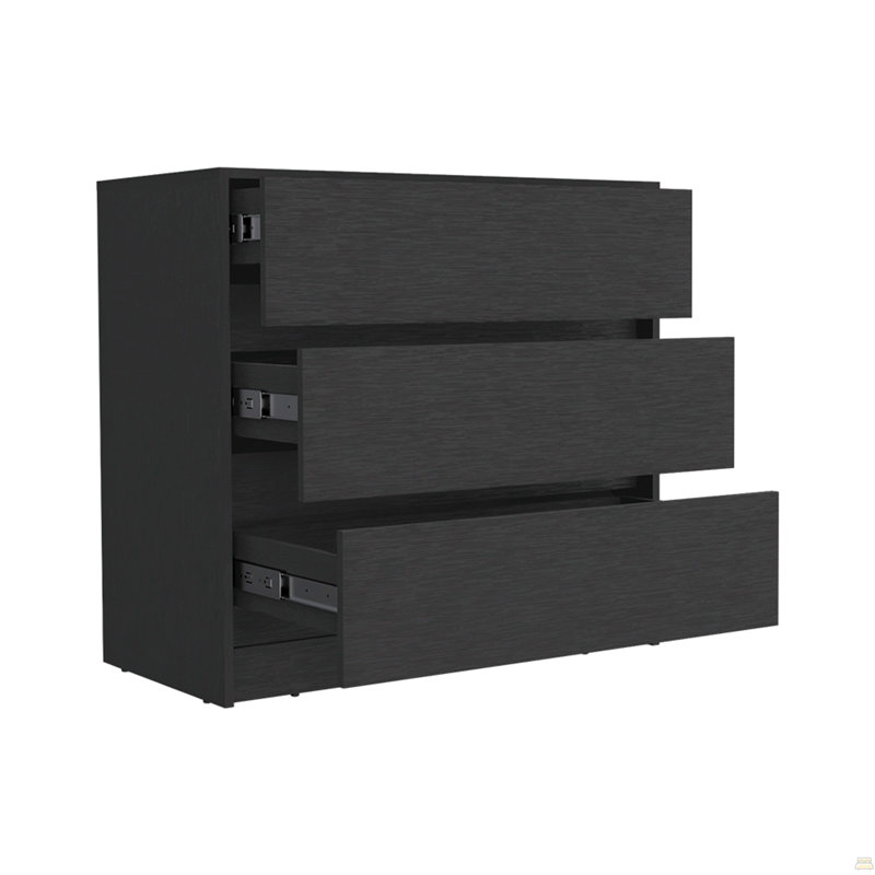 Commode Maldus, trois tiroirs, finition wengé noir