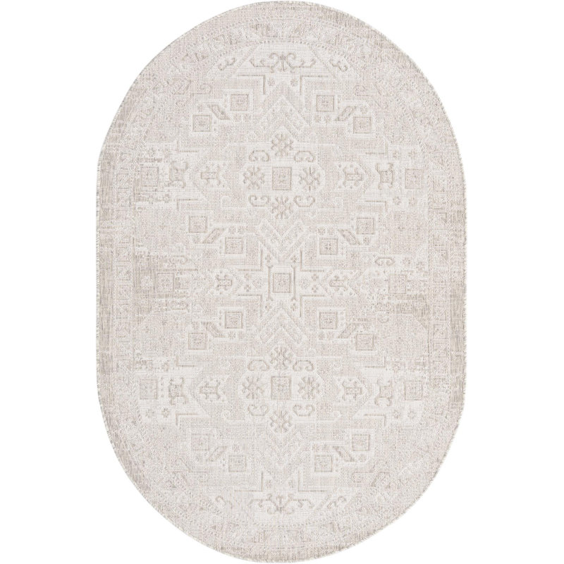 Outdoor Chand Area Rug Beige Color, Oval 5'3" x 7'10"