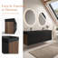 Meuble-lavabo mural double 72 po, éviers en quartz noir mat, 4 tiroirs à fermeture en douceur