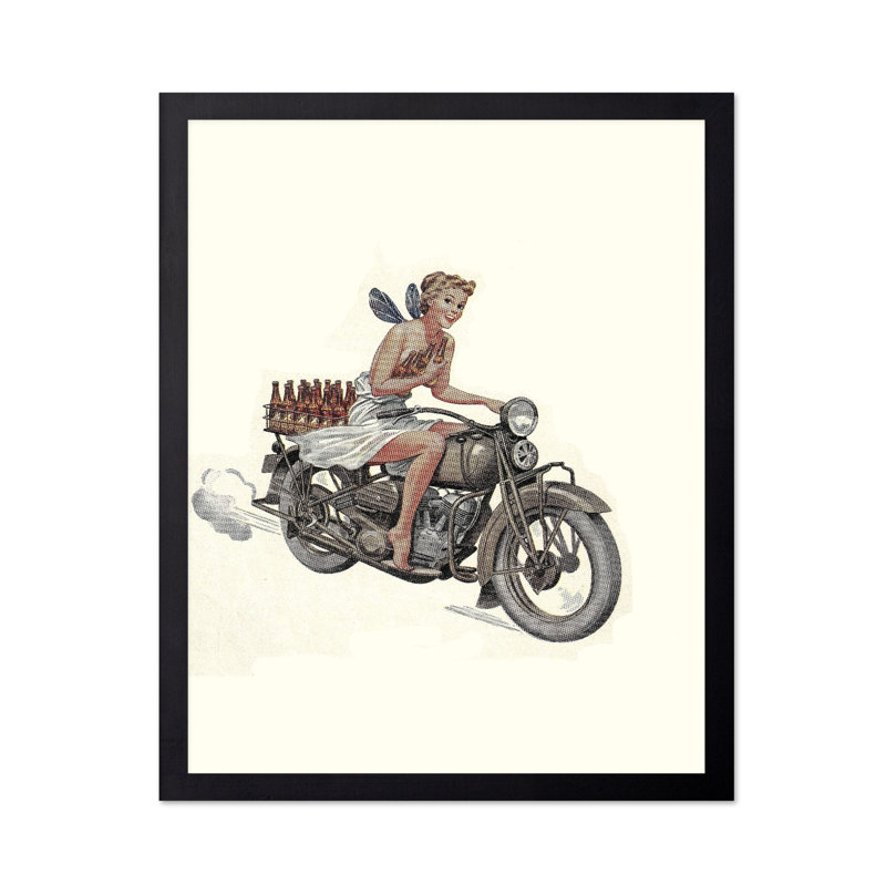 Fée à moto, Cadre noir, Affiche, 11"H x 14"W