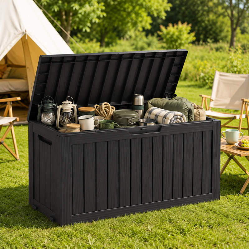 Boîte de rangement en résine durable pour l'extérieur, Noir