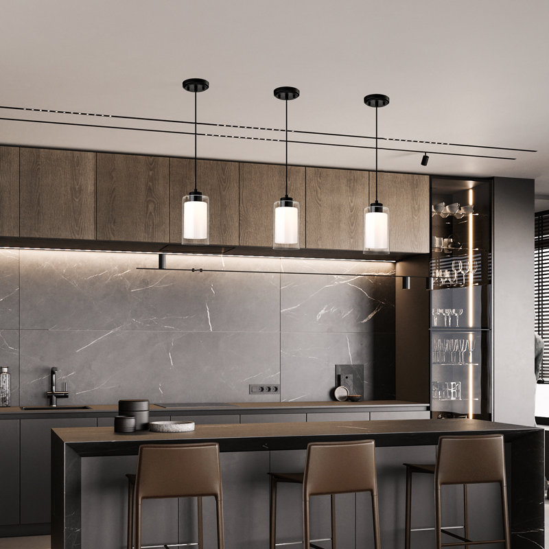 Rosetto 1-Light Matte Black Clear Glass and White Glass Shades Mini Pendant, Black