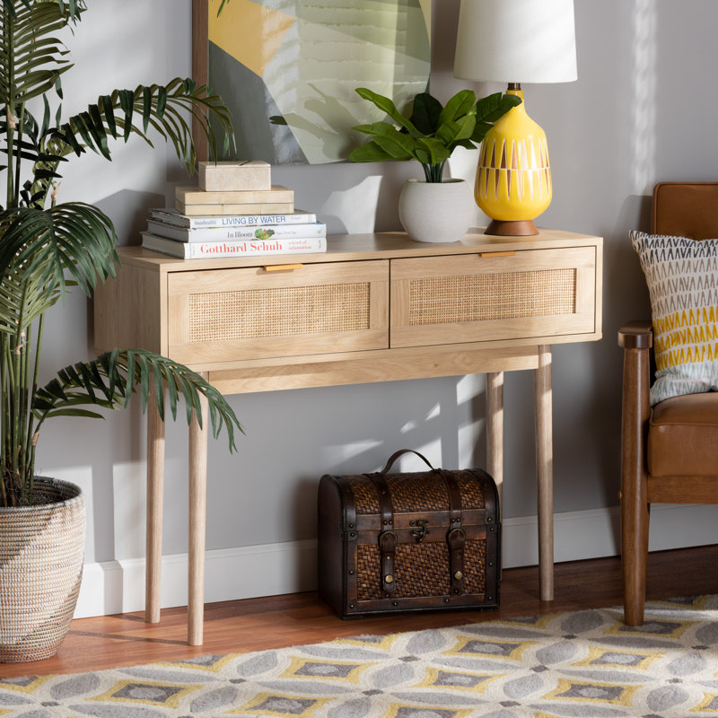 Willumsen Console Table, Two-Drawers, metal handles, Oak Brown 29.50'' H X 39.40'' W X 11.80'' D