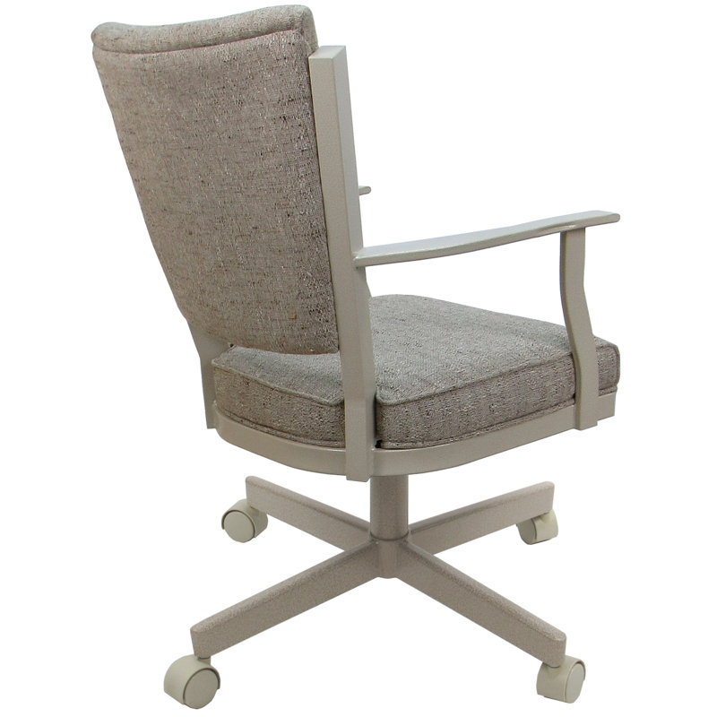 Danyael Metal Dining Caster Chair with Arms, Beige, Hemsath Driftwood