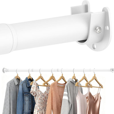 1.3 Inch Diameter Closet Rods For Hanging Clothes, Heavy Duty Adjustable 17-100 Inches Matte White Clothes Rod, Hanging Bar For Closets, Wardrobes, Bathrooms & Windows, Easy To Install