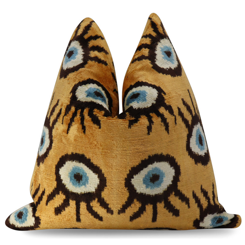 Coussin décoratif géométrique, 16 po x 16 po, Carré, Jaune / bleu pâle