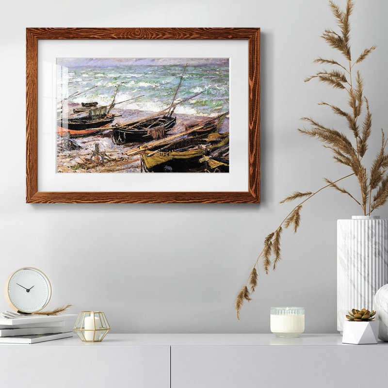 Bateaux de pêche, 1885 - Impression encadrée rustique avec tableau mat, H 26 po x l 38 po, Érable