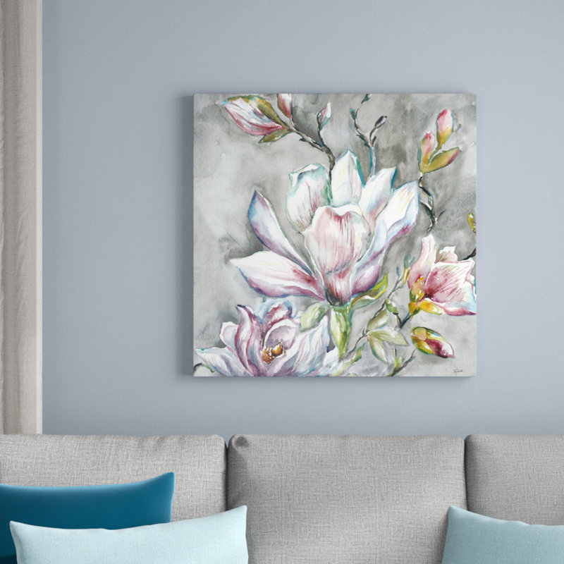 Magnolia On Light Grey by Tre Sorelle Studios - Wrapped Canvas Print, 76.2cm H x 76.2cm W