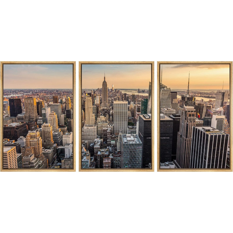 «Architecture Building New York City Midtown Skyline at Sunset», reproduction de photo, Encadré naturel, H 36 po x l 72 po