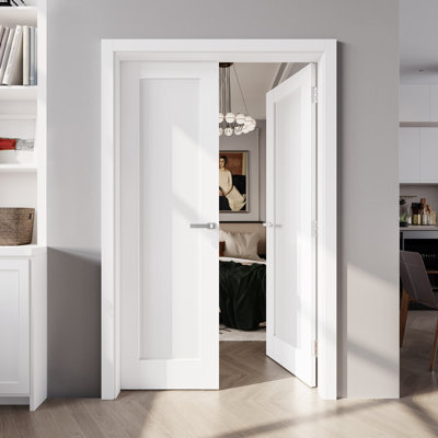 80" Primed 1-Paneled Double Solid Manufactured Wood Slab Door Without Frame and Hardware Kit