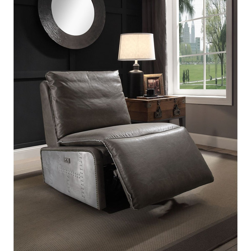 Fauteuil inclinable Metier en cuir fleur et aluminium