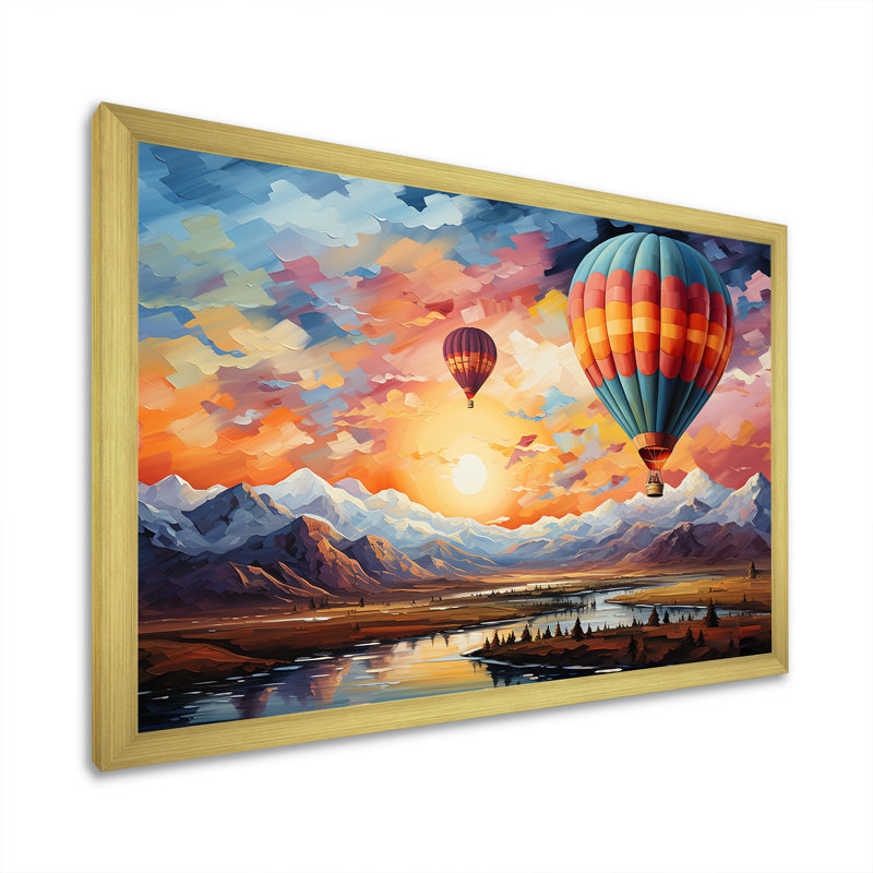 «Expressionist Balloon Flight I» sur toile, H 12 po x l 20 po x P 1 po, Cadre doré simple