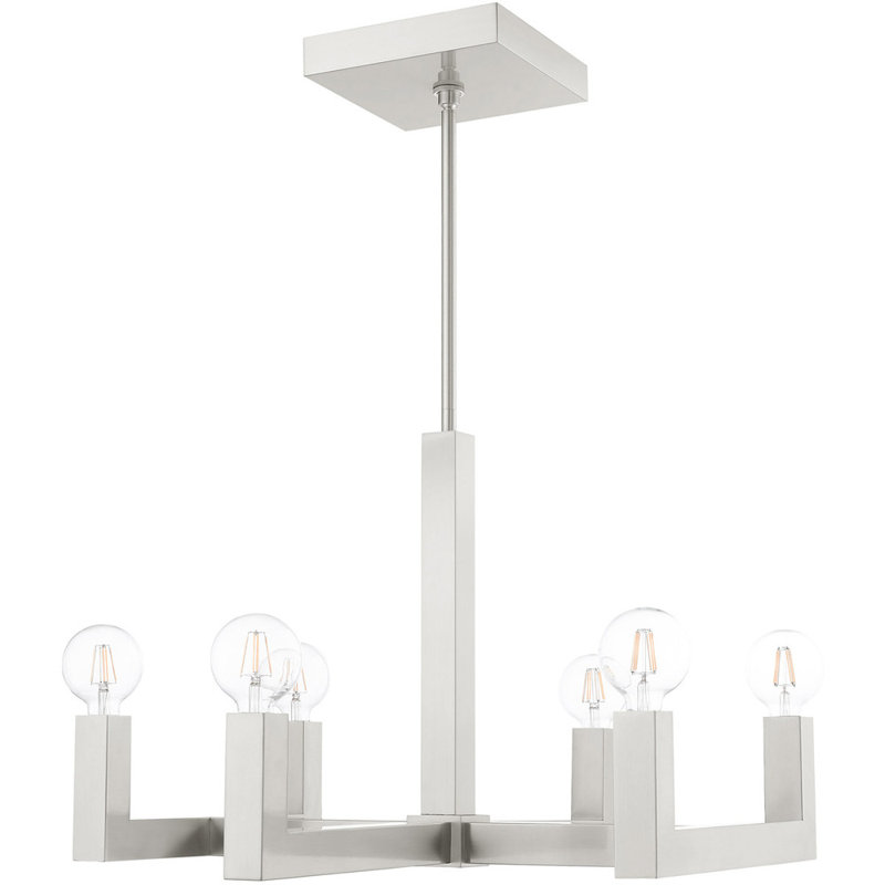 Lustre classique à 6 lumières DEL unique, Nickel brossé