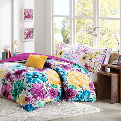 Édredon bleu / grand avec motif de broderie florale, motif décoratif