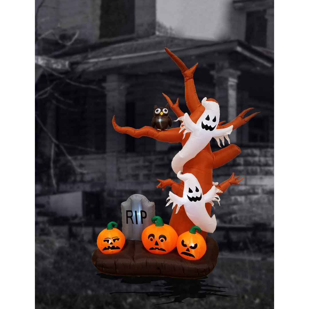 9 Foot Tall Lighted Happy Halloween Inflatable Tree, Ghost, Pumpkin and Tombstone Indoor / Outdoor Holiday Blow Up Yard Garden Decoration The Holiday Aisle®