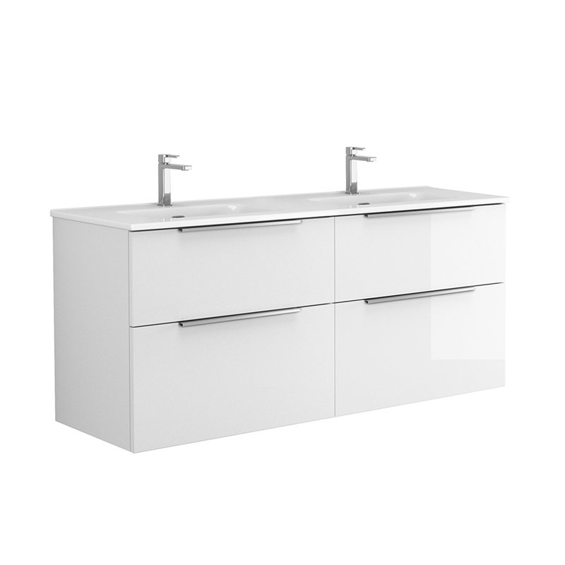 Ensemble de meuble-lavabo double mural Dalia, Blanc lustré, 56"