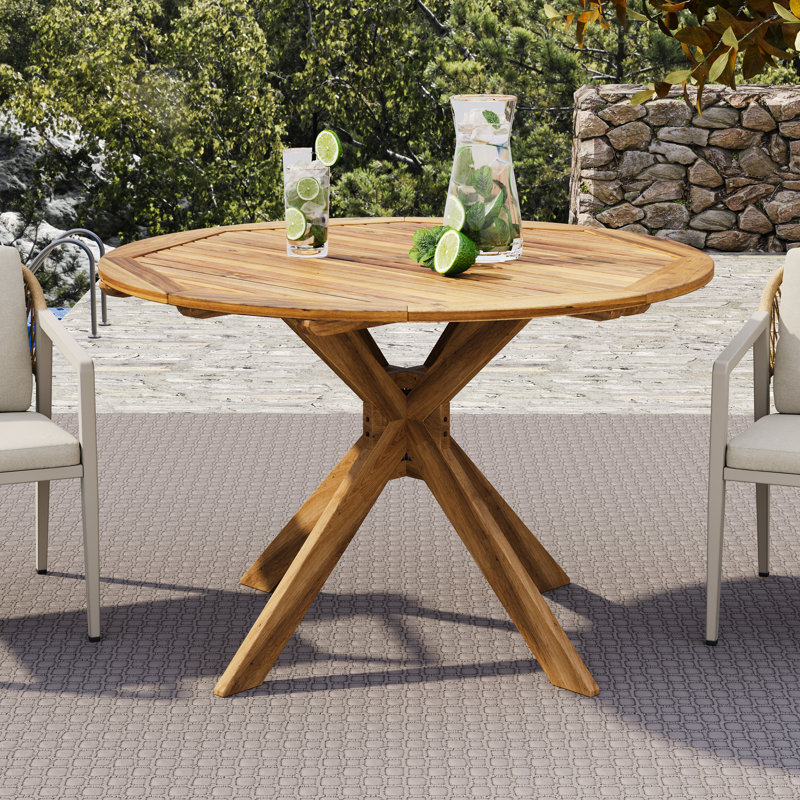 Renaud 47.25" W Solid Acacia Wood Round Outdoor Dining Table , Teak