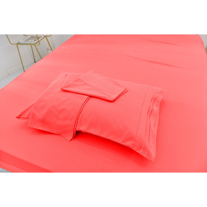 Ensemble de literie en rayonne de bambou, Corail, Ensemble de draps pour lit simple TG + un drap-hou