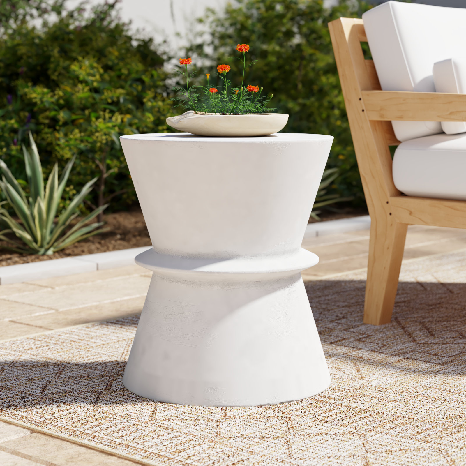 Jacqueline Outdoor Lightweight MGO Side Table with Hourglass Silhouette, White