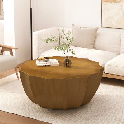 Table basse imperméable 35,43 po pour l'extérieur et l'intérieur, conception en ciment Mgo durable, convient aux terrasses, jardins, arrière-cours et salons (couleur grain de bois foncé)
