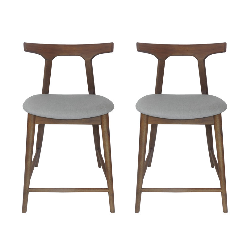 Landrey Upholstered Counter Stool with Solid Wood Frame, Light Gray