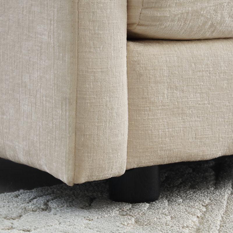 Fauteuil avec structure en bois massif en chenille beige - Tissu respirant et rembourré relaxant pour une maison confortable