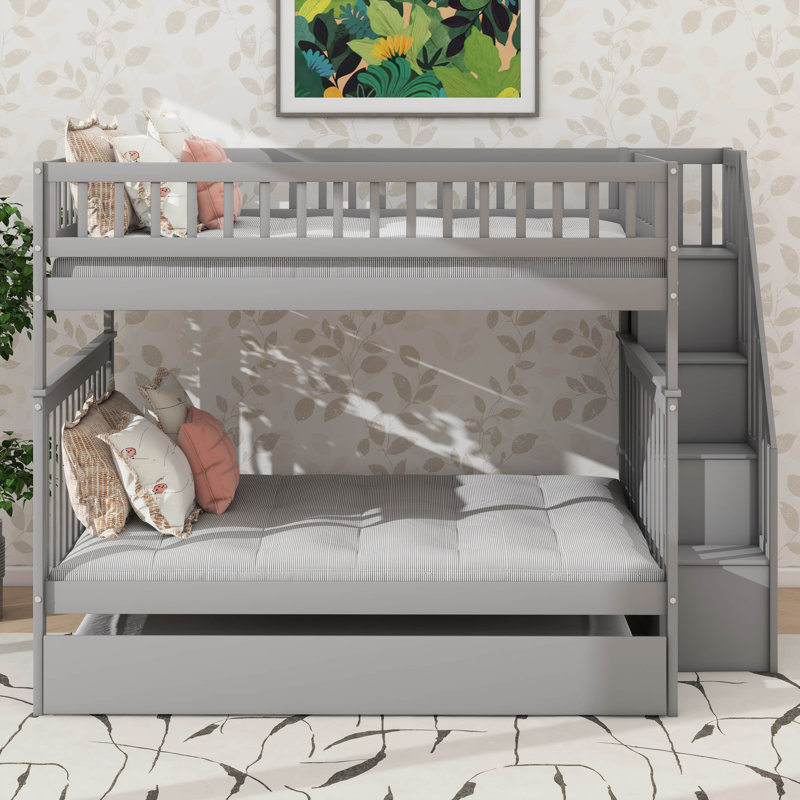 Lit superposé pratique avec lit gigogne sous le lit, Gris