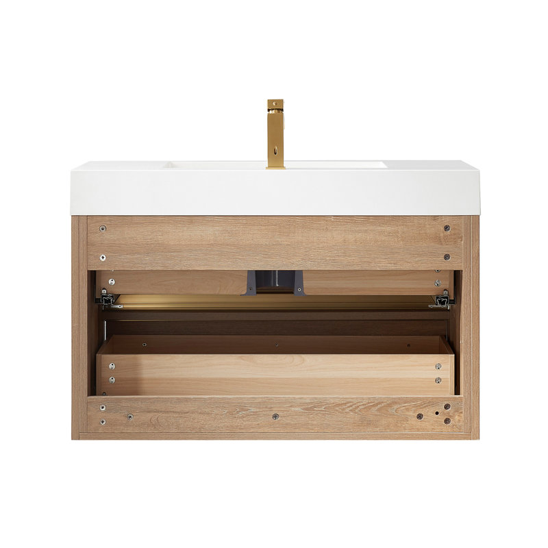  Ensemble de meuble-lavabo simple 36 po, Finition chêne nord-américain, Blanc, 36"
