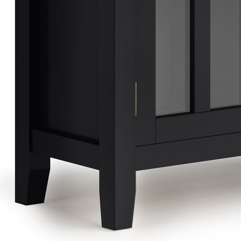 Artisan Black Solid Wood Low Storage Cabinet with Adjustable Shelves