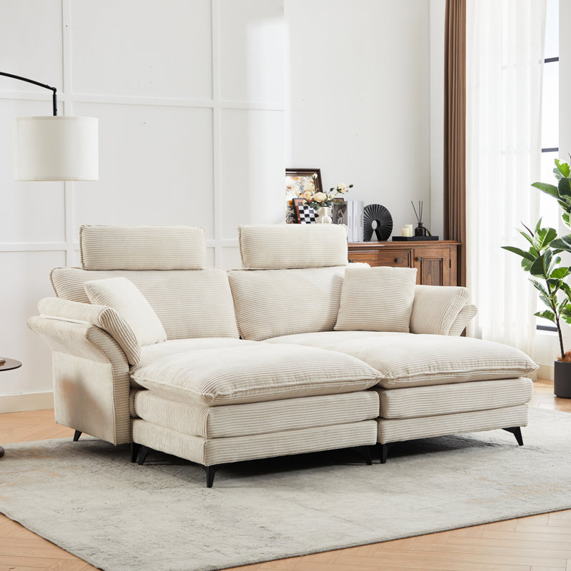 Canapé modulaire en velours côtelé avec 2 appuis-tête et - 4 canapé confortable pour le salon (chambre confortable de 85,8 po beige, appartement