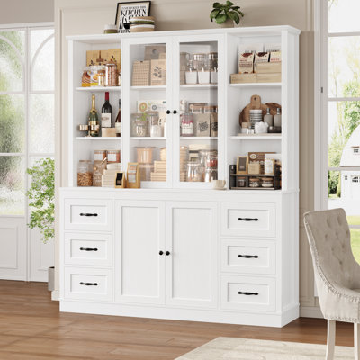 63" Wood Bookcase With Glass Doors & Drawers by Latitude Run