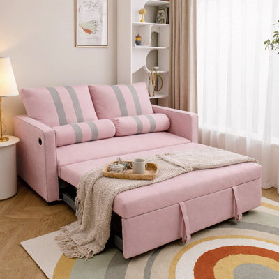 Canapé-lit 2 places avec chargement USB et poche latérale | Canapé-lit convertible, conception peu encombrante pour le salon, un appartement ou un bureau personnel